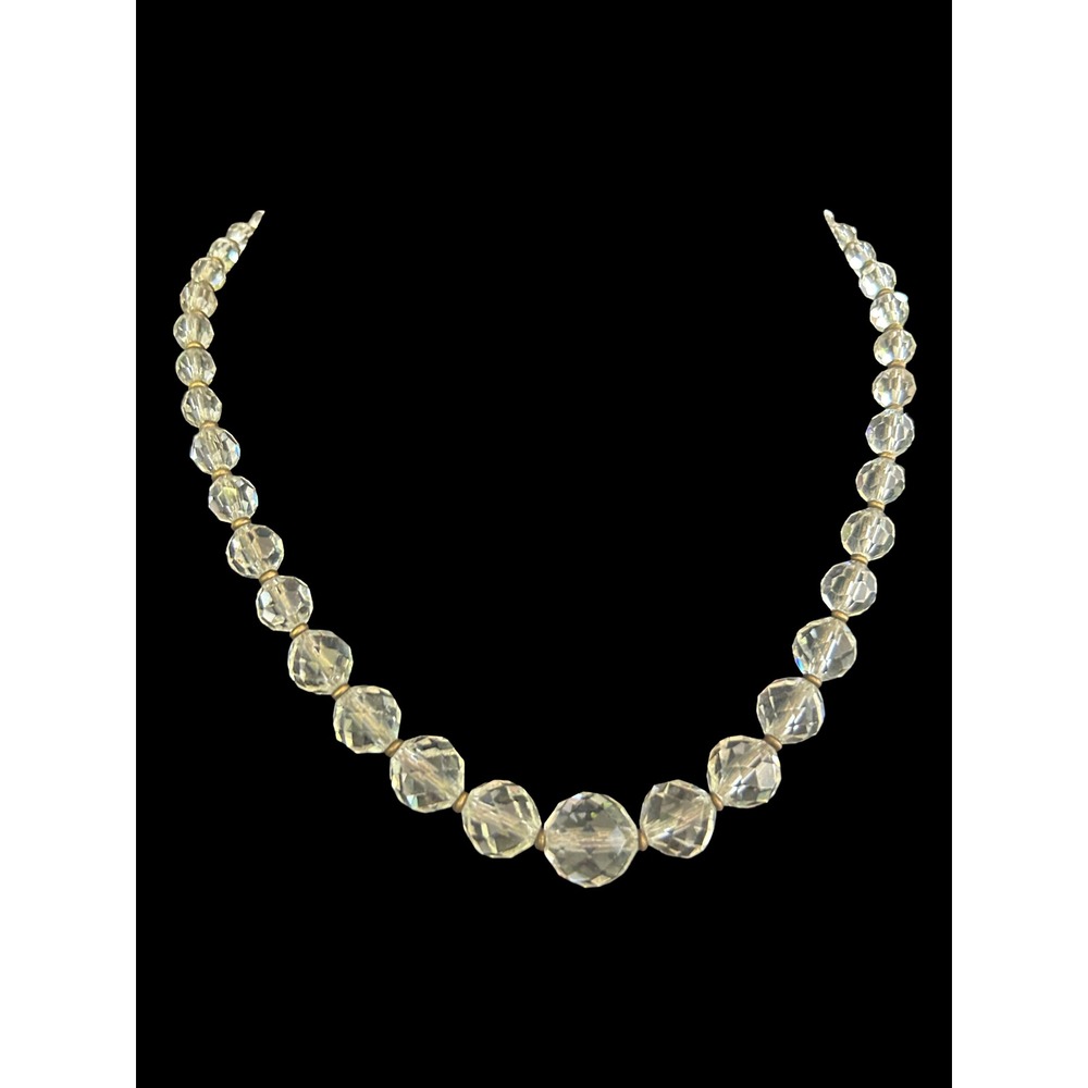 Vintage Art Cut Glass Bead Necklace Brass Chain 17 Inch 1920's-1930's